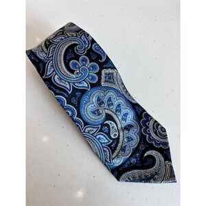 Countess Mara Mens Blue Black Grey Paisley Silk Hand Made Necktie Tie